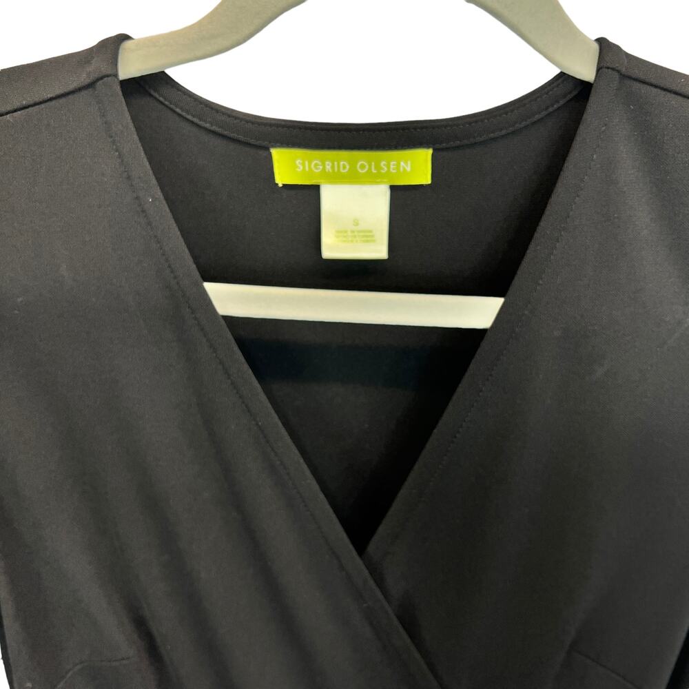 Sigrid Olsen Black Long Sleeve Wrap Dress Classic Style Neutral Office Classic - Picture 5 of 8